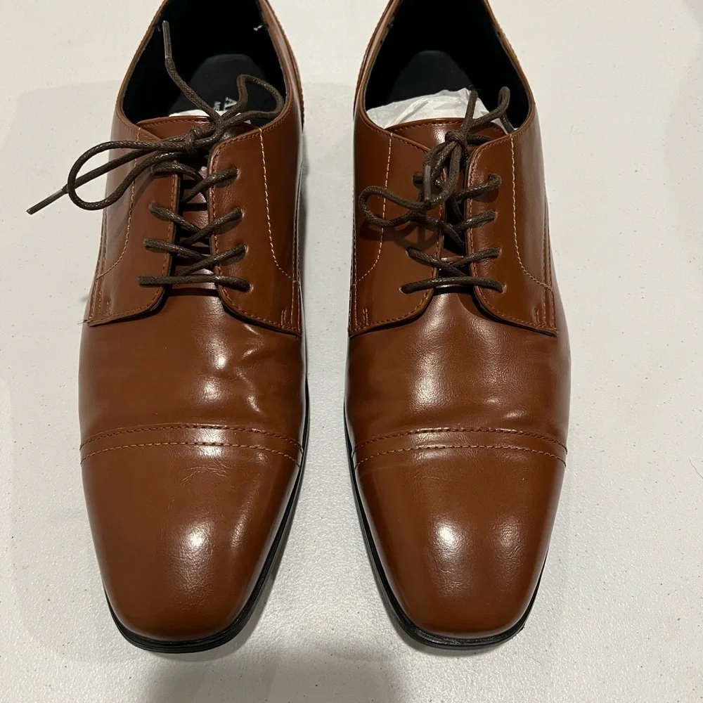 Alfani Quincy Memory Foam Men's 10.5 M Lace Up Dress Shoes Tan Brown Oxford BOX